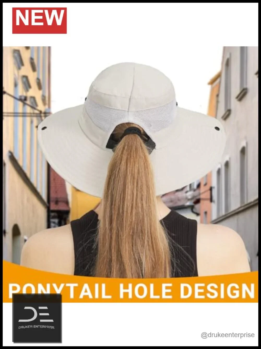 Women's Wide Brim Sun Hat UPF 50+ Foldable Bucket Hat Ponytail